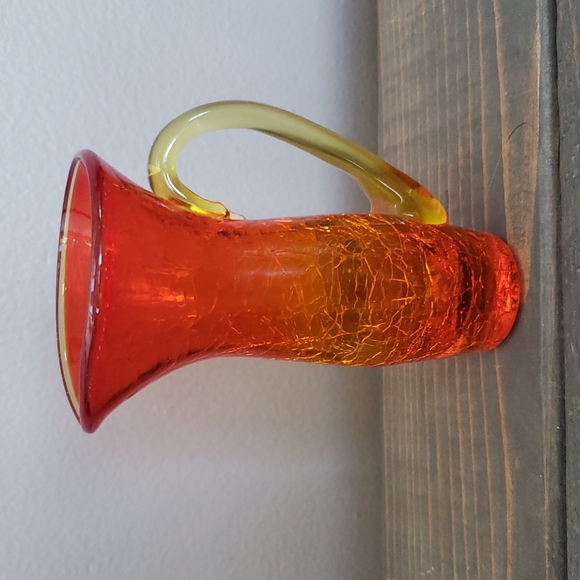 None Accents Vintage Hand Blown Crackle Glass Red Orange Yellow